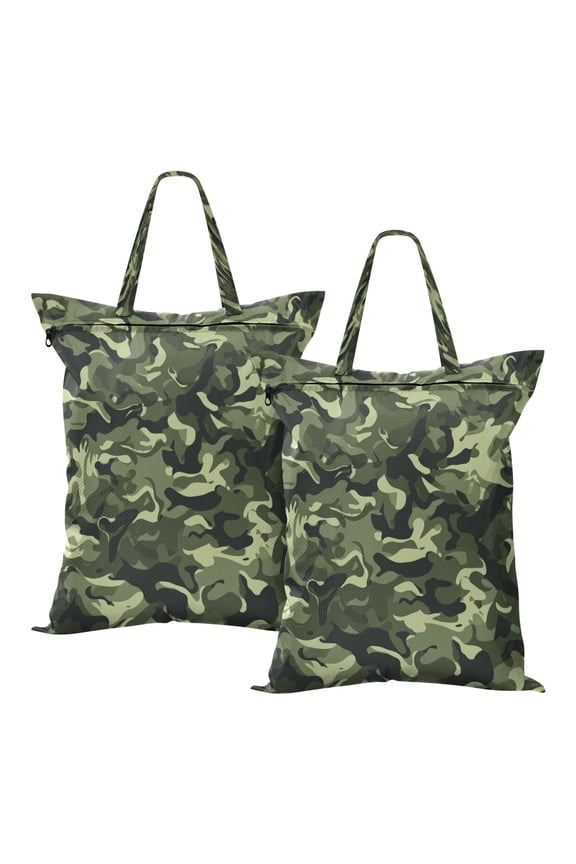 2-Pack Waterproof Travel Laundry Bag Lightweight Polyester Duffle with Top Handle for Beach/Camping/School Green Army Camouflage