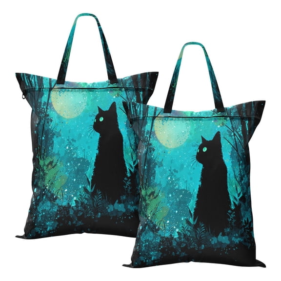2-Pack Waterproof Travel Laundry Bag Lightweight Polyester Duffle with Top Handle for Beach/Camping/School Magic Black Cat