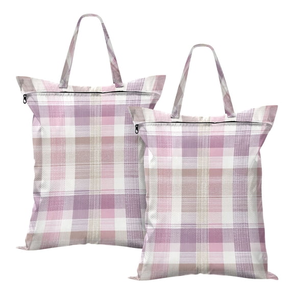2-Pack Waterproof Travel Laundry Bag Lightweight Polyester Duffle with Top Handle for Beach/Camping/School Purple-pink Checkered Pattern