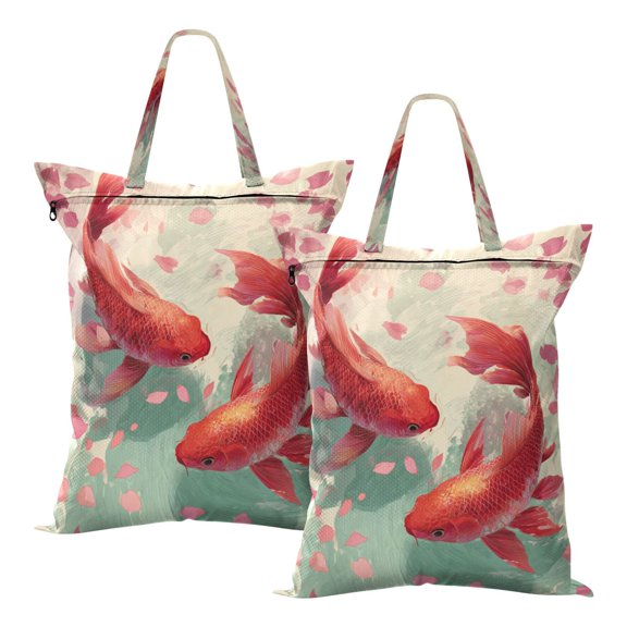 2-Pack Waterproof Travel Laundry Bag Lightweight Polyester Duffle with Top Handle for Beach/Camping/School Red Koi Harmony