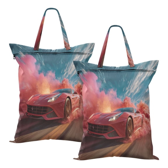 2-Pack Waterproof Travel Laundry Bag Lightweight Polyester Duffle with Top Handle for Beach/Camping/School Red Sports Car