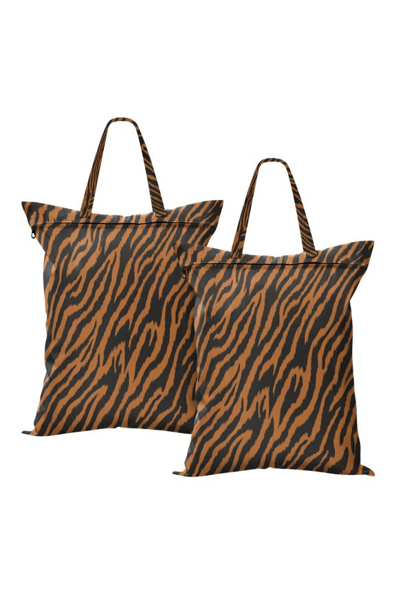 2-Pack Waterproof Travel Laundry Bag Lightweight Polyester Duffle with Top Handle for Beach/Camping/School Rich Brown Tiger Stripes