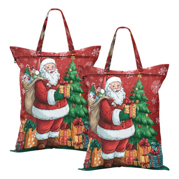 2-Pack Waterproof Travel Laundry Bag Lightweight Polyester Duffle with Top Handle for Beach/Camping/School Santa Claus and His Presents