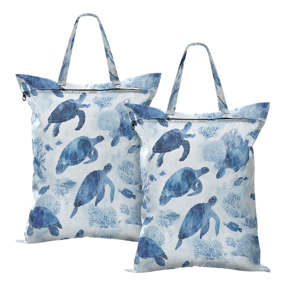 2-Pack Waterproof Travel Laundry Bag Lightweight Polyester Duffle with Top Handle for Beach/Camping/School Sea Turtles and Fish Swimming