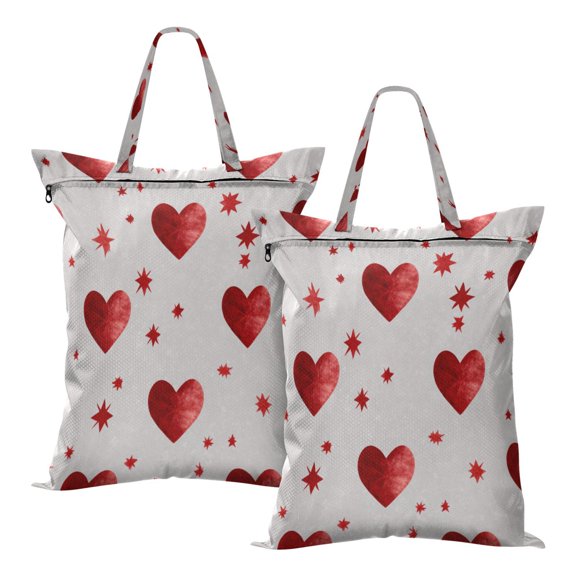 2-Pack Waterproof Travel Laundry Bag Lightweight Polyester Duffle with Top Handle for Beach/Camping/School Simple Red Heart Pattern