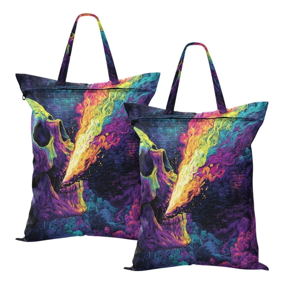 2-Pack Waterproof Travel Laundry Bag Lightweight Polyester Duffle with Top Handle for Beach/Camping/School Skull Spitting Rainbow Gas
