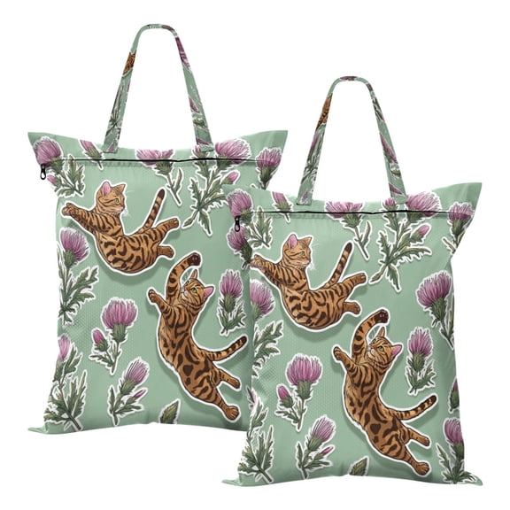 2-Pack Waterproof Travel Laundry Bag Lightweight Polyester Duffle with Top Handle for Beach/Camping/School Two Scuffling Tabby Cats