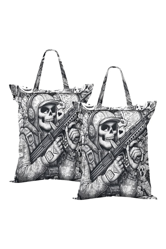 2-Pack Waterproof Travel Laundry Bag Lightweight Polyester Duffle with Top Handle for Beach/Camping/School Wasteland Tactical Skeleton Print