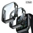 thumbnail image 1 of [2 Pack] Waterproof Watch Case for Apple Watch 44mm Series 4 5 6 SE, Build in Tempered Glass Screen Protector Anti-Scratch Lightweight Bumper Cover, 1 Black +1 Black, 1 of 9