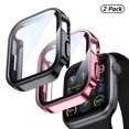 thumbnail image 1 of [2 Pack] Waterproof Watch Case for Apple Watch 44mm Series 4 5 6 SE, Build in Tempered Glass Screen Protector Anti-Scratch Lightweight Bumper Cover, 1 Pink +1 Black, 1 of 9