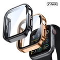 thumbnail image 1 of [2 Pack] Waterproof Watch Case for Apple Watch 44mm Series 4 5 6 SE, Build in Tempered Glass Screen Protector Anti-Scratch Lightweight Bumper Cover, 1 Rosegold +1 Black, 1 of 9
