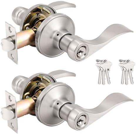 (2 Pack Wave Style Keyed Alike Entry Levers, Exterior Interior Satin ...
