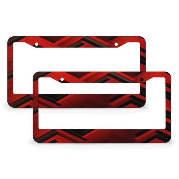 2 Pack Wavy And Solid Red And Orange Print License Plate Frames Modern Abstract Painting Car Front License Plate Frame Quality Aluminum Metal 2 Hole Gift for Dad