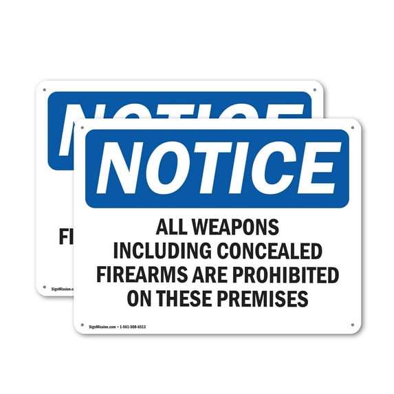 (2 Pack) All Weapons Concealed Firearms Prohibited OSHA Notice Sign 10 Inch X 7 Inch Indoor / Outdoor Rust-Free Aluminum Metal Signs for Workplace, Workshop, and Construction Site, Made