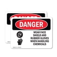 thumbnail image 1 of (2 Pack) Wear Face Shield And Rubber Gloves Chemicals OSHA Danger Sign, 1 of 7