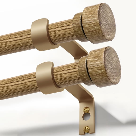 2-Pack Weathered Wood Grain Curtain Rods, Adjustable 28 to 48 Inches, 1 Inch Heavy Duty with Solid Finials, Farmhouse Style
