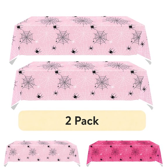 2 Pack Web Print Plastic Halloween Tablecloth 43 x 71 Inch – Disposable Tablecloth Cover with Spiderweb Design, Ideal for Birthday, Themed Events & Halloween Party Decor (Hot Pink)