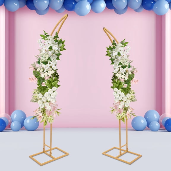 2-Pack Wedding Arch Stands (6.9ft & 6.2ft) - Metal Backdrop Stand for Flowers, Balloons(White/Gold Optional)