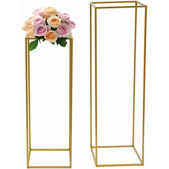 2 Pack Wedding Flower Stand Metal Vase Column Stand 31.5in 39.4in Geometric Centerpiece Vases Iron Display Rack for Event Party Table Decoration
