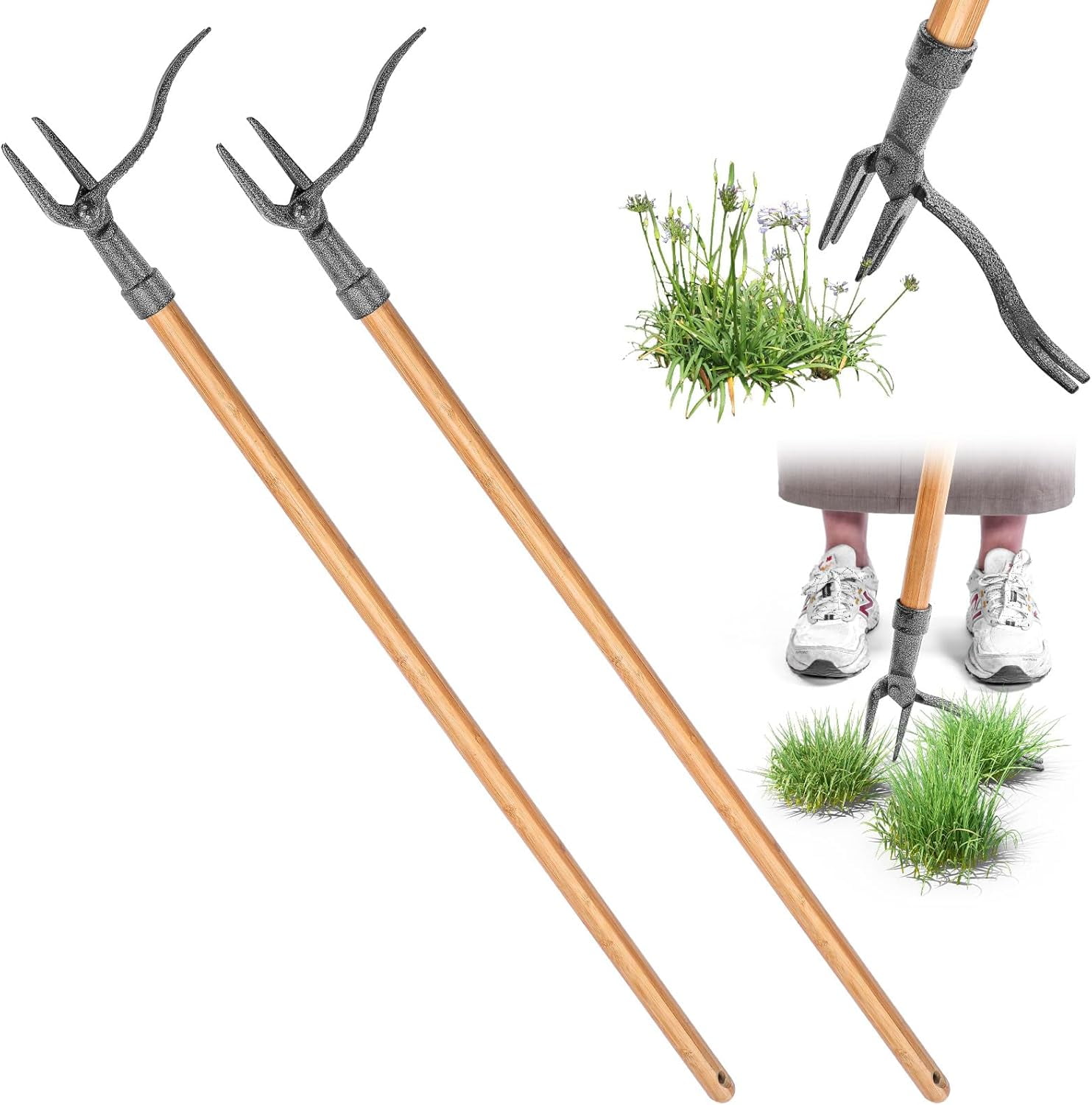 2 Pack Weed Puller Tool Stand up Heavy Duty Manual Weeders 44 inch Long ...
