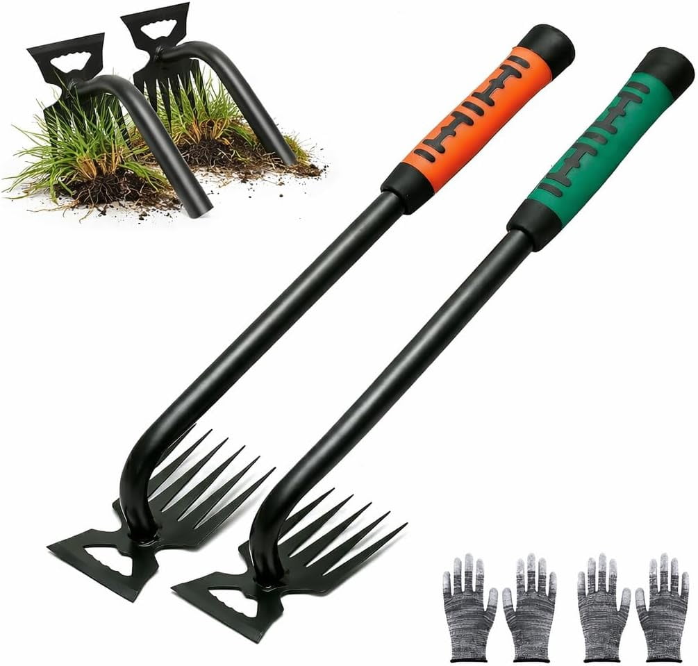 2 Pack Weeding Tools, 6-Tooth Manganese Steel Manual Weeder & Digging ...