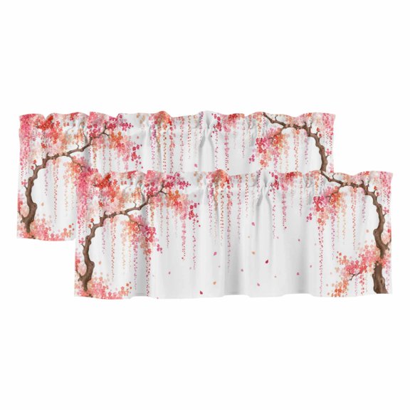 2 Pack Weeping Cherry Valance for Window Rustic Pink Hanging Cascade Flower Brown Tree Branch Kitchen Valance Rod Pocket Short Curtain Window Topper Treatment for Living Room Bedroom 42"x12"