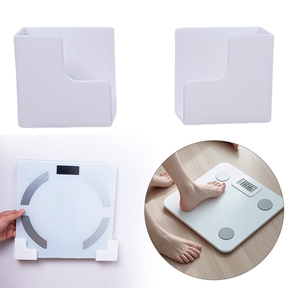 2-Pack Weight Scale Wall Mount Hangers – Adhesive Storage Brackets for Digital Bathroom Scales, White (Plastic)