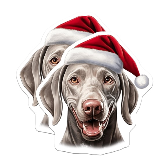 (2 Pack) Weimaraner Christmas Stickers - Santa Hat Dog Decals - Festive Canine Pet Art for Holiday Cheer - 5" On Longest Side - Sticks to Smooth Flat Surfaces - Made in USA - BMCS29451