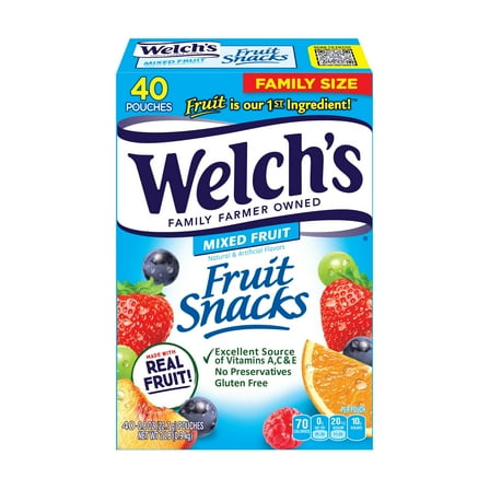 Welch's Fruit Snacks, Mixed Fruit Snack Box, Gluten Free, 0.8oz Snack Packs (Pack of 40)( Pack of 2 )