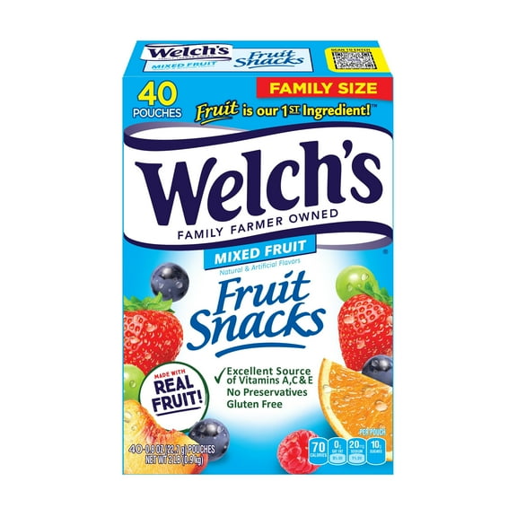 Welch's Fruit Snacks, Mixed Fruit Snack Box, Gluten Free, 0.8oz Snack Packs (Pack of 40)( Pack of 2 )