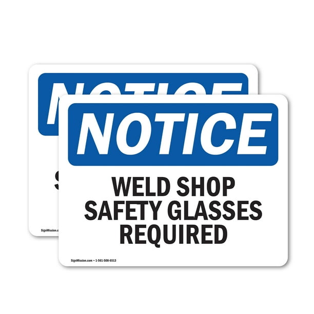2 Pack) Weld Shop Safety Glasses Required OSHA Notice Sign 7 Inch 