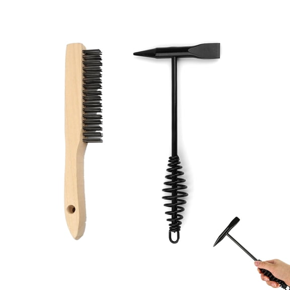 2 Pack Welding Chipping Hammer and Wire Brush Set – Hammer with Coil Spring Handle, Cone and Vertical Chisel and Stainless Steel Brush for Slag, Spatter, Residue Removal