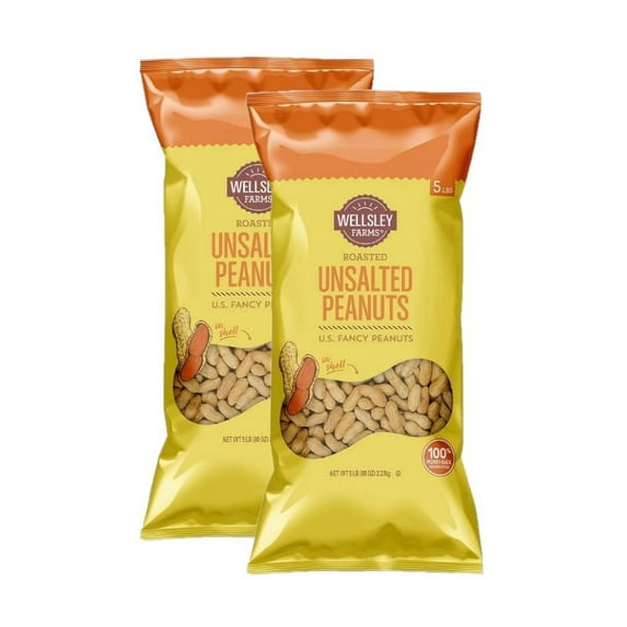 2 Pack | Wellsley Farms Unsalted & Roasted In-Shell Peanuts, 5 lbs.