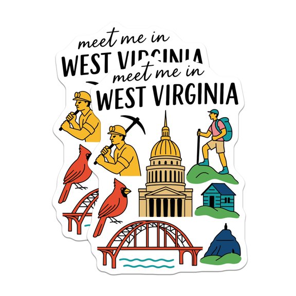 (2 Pack) West Virginia Magnets - Meet Me WV - Mountain State Travel Magnet- 5" On Longest Side - Sticks to Smooth Flat Surfaces - Made in USA