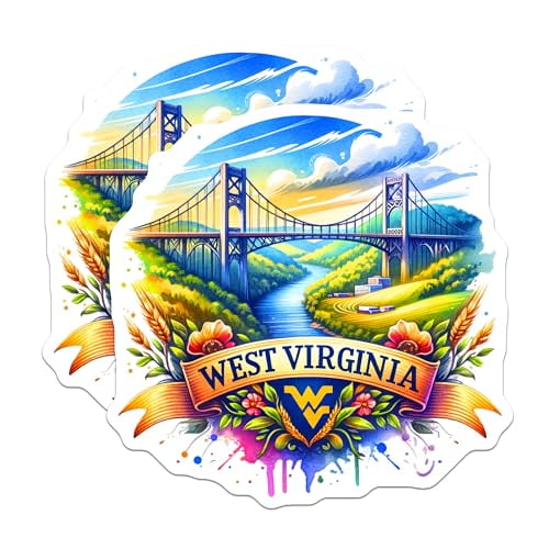 (2 Pack) West Virginia Magnets - Scenic Bridge Design - State Souvenir - Travel Keepsake - Fridge Decor - 5" On Longest Side - for Cars, Fridges, Toolboxes - Made in USA - MAG6447