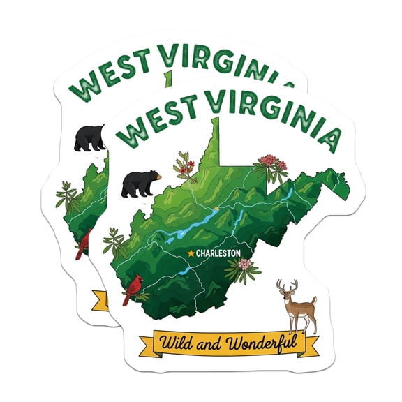 (2 Pack) West Virginia Magnets - WV Map - State Souvenir Refrigerator Magnets - 5" On Longest Side - Premium Magnet - for Cars, Refrigerators, Toolboxes, Lockers - Made in USA - MAG14115