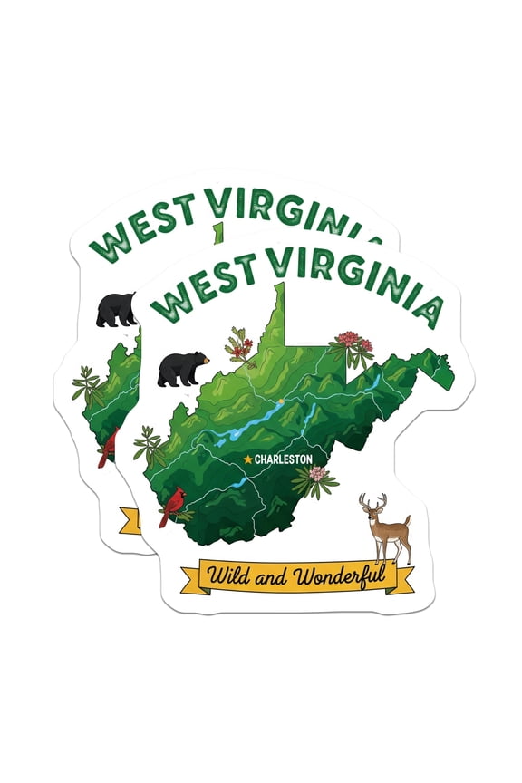 (2 Pack) West Virginia Magnets - WV Map - State Souvenir Refrigerator Magnets - 5" On Longest Side - Premium Magnet - for Cars, Refrigerators, Toolboxes, Lockers - Made in USA - MAG14115