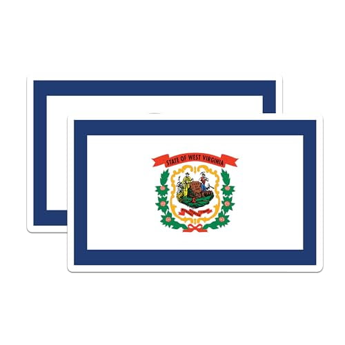 (2 Pack) West Virginia State Flag Stickers - WV State Flag Sticker - Choose from 50 States - 5 Inches On Longest Side - Premium Vinyl - for Cars, Skateboards, Laptops - Made in USA - BMCS1335