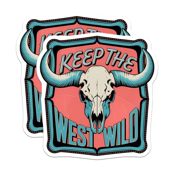 (2 Pack) Western Bull Skull Magnets - Keep The West Wild Decor - Longhorn Southwestern Kitchen Magnet - 5 Inches On Longest Side - Thick Durable Magnet - Made in USA - MAG21060