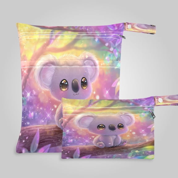 2 Pack Wet Dry Bags,Colorful Magical Koala Art Waterproof Reusable Dual Zipper Bags for Swimwear, Gym Clothes, Toiletries, Baby Diapers
