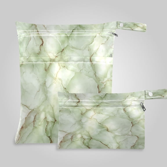 2 Pack Wet Dry Bags,Pale Green Stone Design Waterproof Reusable Dual Zipper Bags for Swimwear, Gym Clothes, Toiletries, Baby Diapers