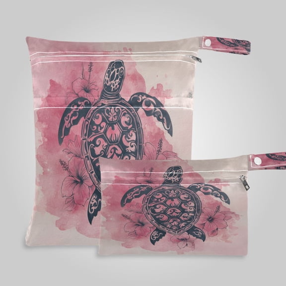 2 Pack Wet Dry Bags,Sea Turtle Print Pattern Waterproof Reusable Dual Zipper Bags for Swimwear, Gym Clothes, Toiletries, Baby Diapers