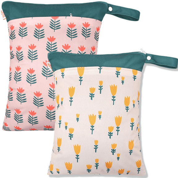 2 Pack Wet Dry Bags, Waterproof Reusable Wet Bag with Handle, Beach Pool Gym Yoga Toiletries Daycare Organizer for Swimsuit Wet Clothes