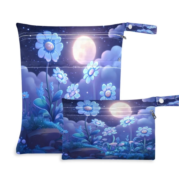 2 Pack Wet Dry Bags Waterproof Reusable Wet Bag with Handle for Travel,Diapers,Dirty Gym Clothes and Toiletries Glowing Flowers