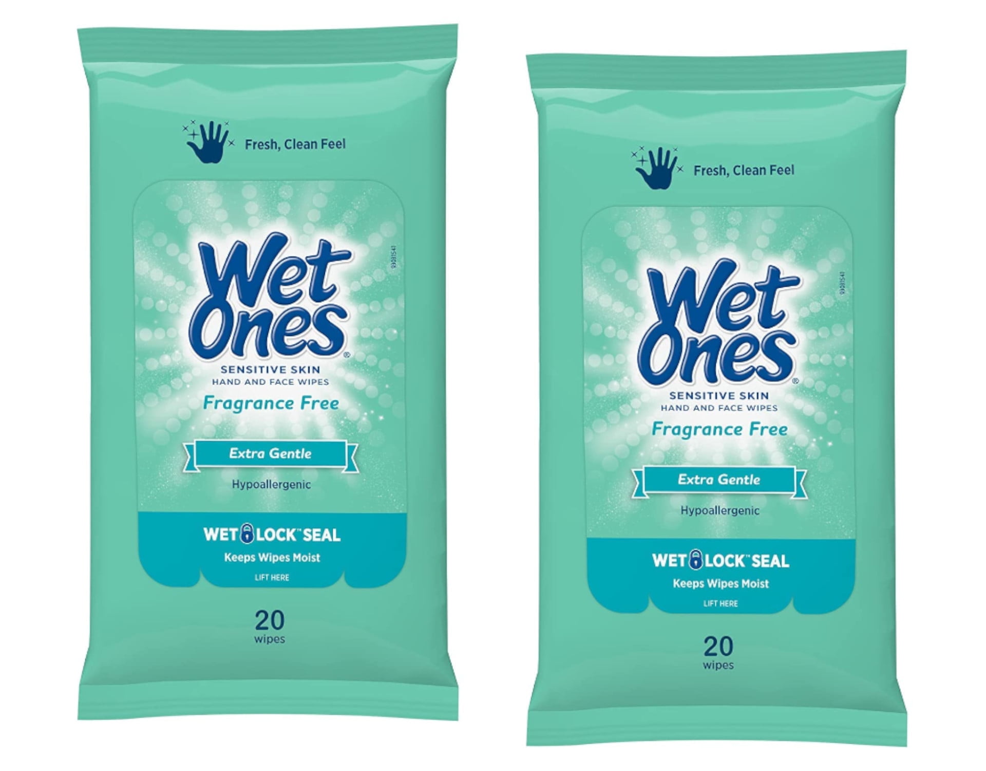 2 Pack Wet Ones Sensitive Skin Hand Wipes Travel Pack, Fragrance Free, 20 Ct
