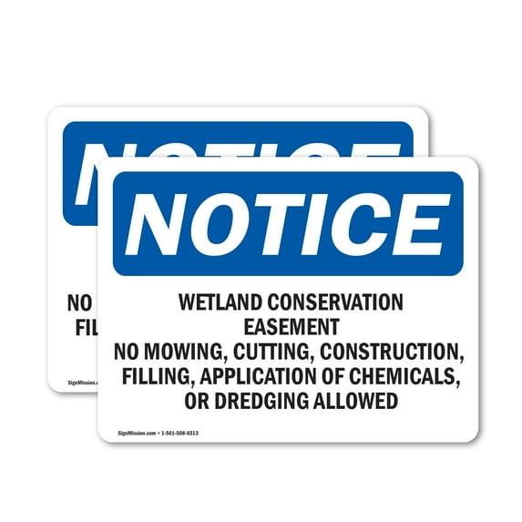 (2 Pack) Wetland Conservation Easement No Mowing OSHA Notice Sign 10 Inch X 7 Inch Plastic Sign, Weather Resistant, UV Protected for Workplace, Business, and Construction Site, Made in