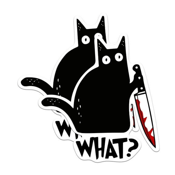 (2 Pack) What? Murderous Cat Holding Knife Halloween Costume Magnets - 5" On Longest Side - Premium Magnet - for Cars, Refrigerators, Toolboxes, Lockers - Made in USA - MAG0464