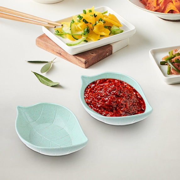 2-Pack Wheat Stalk Leaf-Shaped Snack Plates, Japanese Style Soy Sauce Dishes, Ceramic Pickle Bowls.