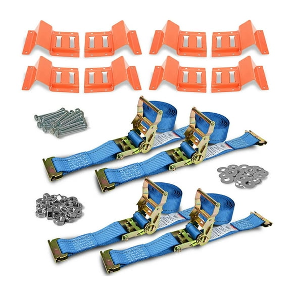 2 Pack Wheel Chock Tie Down Strap Kit for Trailer & Pickup Trucks - ATV, RZR, Lawn Mower, UTV Tie Down Straps - Trailer Tie Down System for Heavy Duty