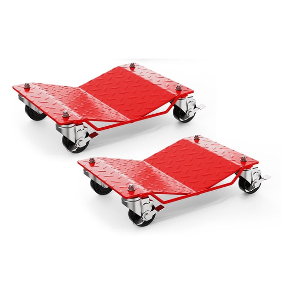 2-Pack Wheel Dolly Set – 3,000LBS Total Capacity, Heavy-Duty Car Movers with Brakes for Trucks, SUVs, Trailers & Motorcycles (V-Shape Platform, 360° Swivel Casters)